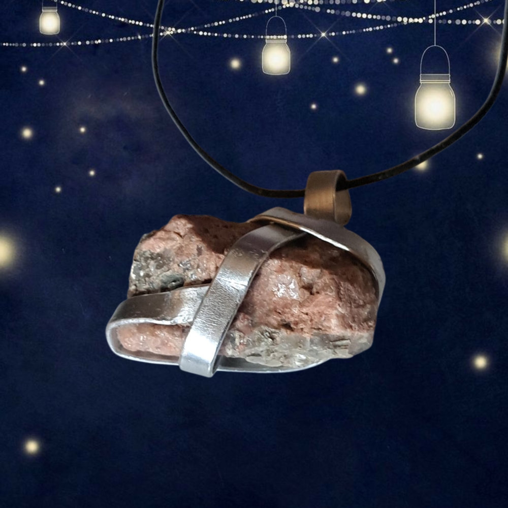 Handwired Natural Quartz Composite  Stone with Adjustable Black Cord Necklace